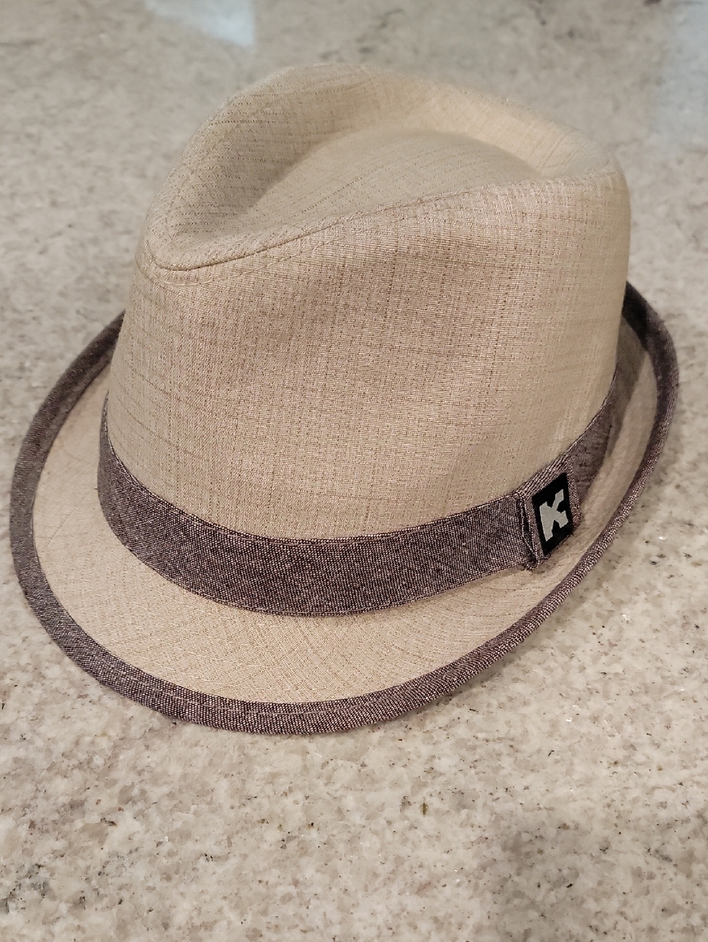 Beige Fedora with Contrasting Brown Trim